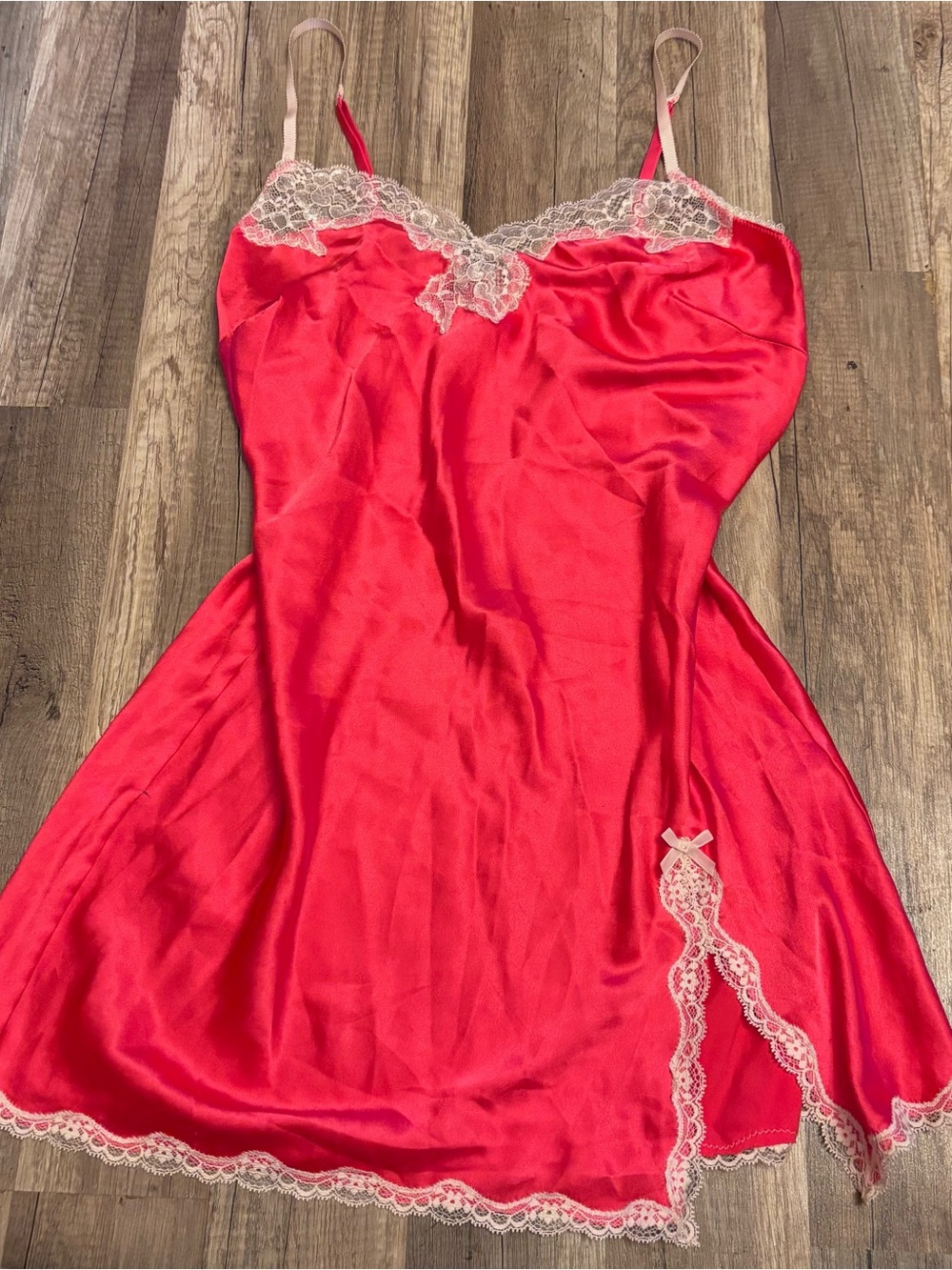 Victoria's Secret Pink Satin Slip with Cream Lace Trim